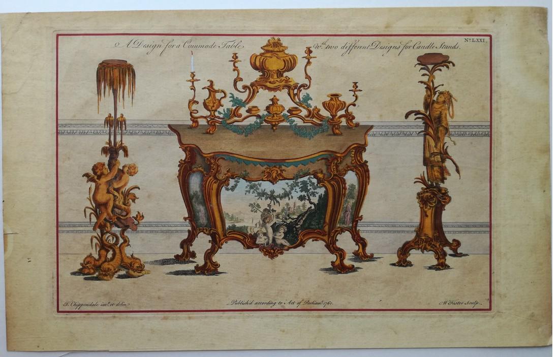 Thomas Chippendale - Design for a Commode Table: Title: Thomas Chippendale - Design for a Commode Table Artist: Thomas Chippendale Printing Date: 1753 - 1761 Medium: Etching Paper Size/Format: Sheet Size 27 x 44 centimetri Publisher: Printed by J. H