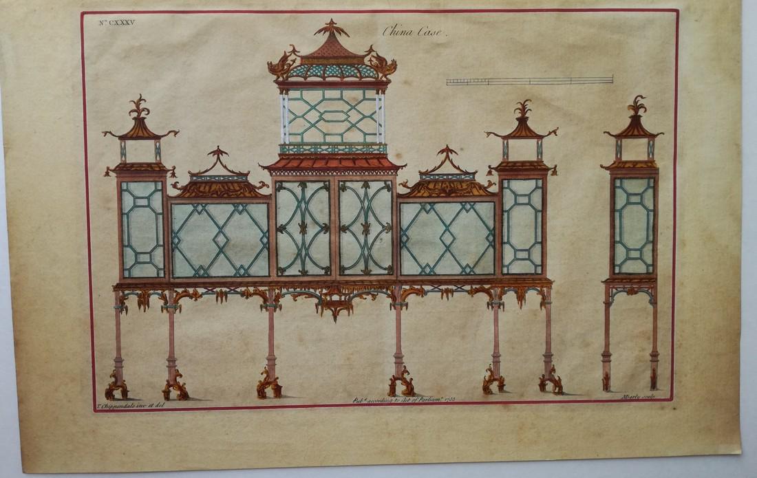 Thomas Chippendale - Design for "China Case": Title: Thomas Chippendale - Design for "China Case" Artist: Thomas Chippendale Printing Date: 1753 - 1761 Medium: Etching Paper Size/Format: Sheet Size 27 x 44 centimetri Publisher: Printed by J. Habe