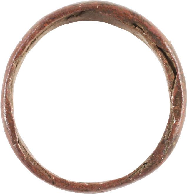 ANCIENT VIKING WEDDING RING C.850-1050 AD SIZE 5: No Reserve! Broad, 3.5mm, rounded facefaced band. Made of copper as was rarely used and then, only by Vikings. Vikings were master metallurgists and the use of unalloyed copper is specific to Viking c