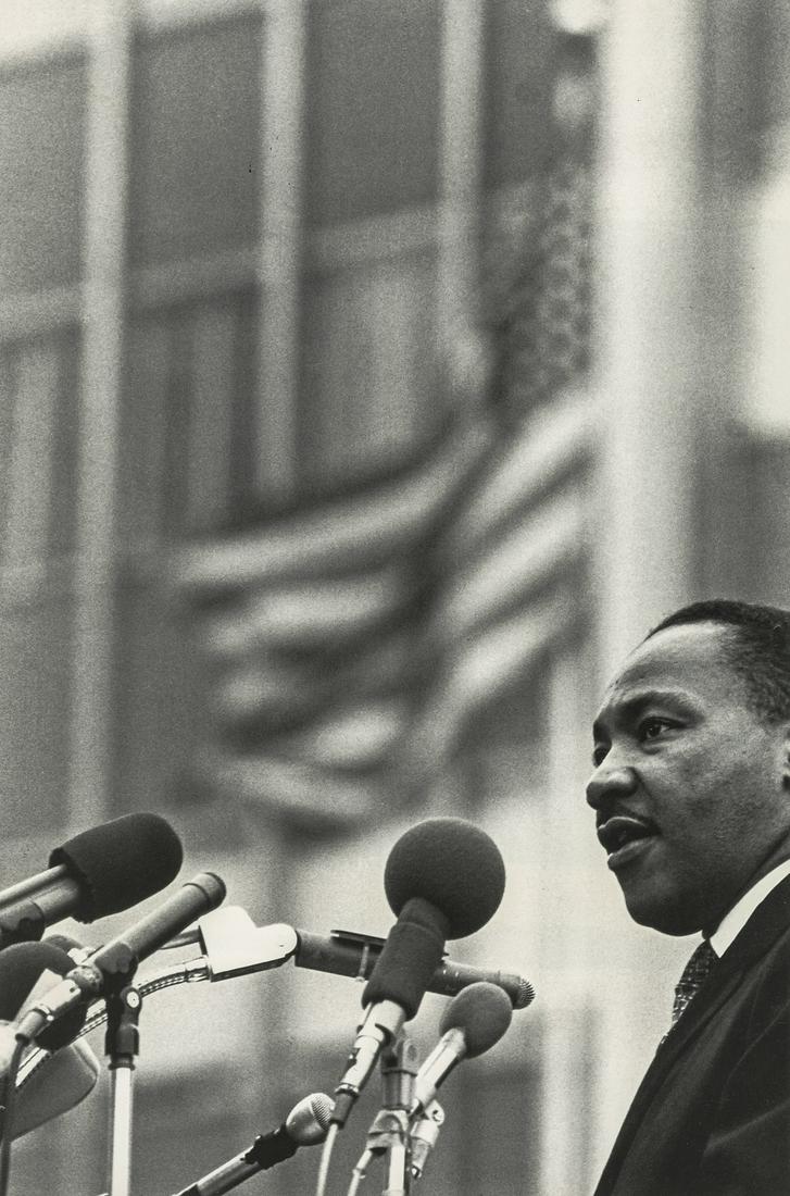 BENEDICT J. FERNANDEZ - Martin Luther King, Jr. at UN: Artist: Benedict J. Fernandez Title: Martin Luther King, Jr. at the UN, 1967 Medium: Photo Litho, 1990, Germany Dimensions: 5.85x8.85" Heat Wax Mounted on 11x14" Conservation Board Reserve: $45.00 Shi