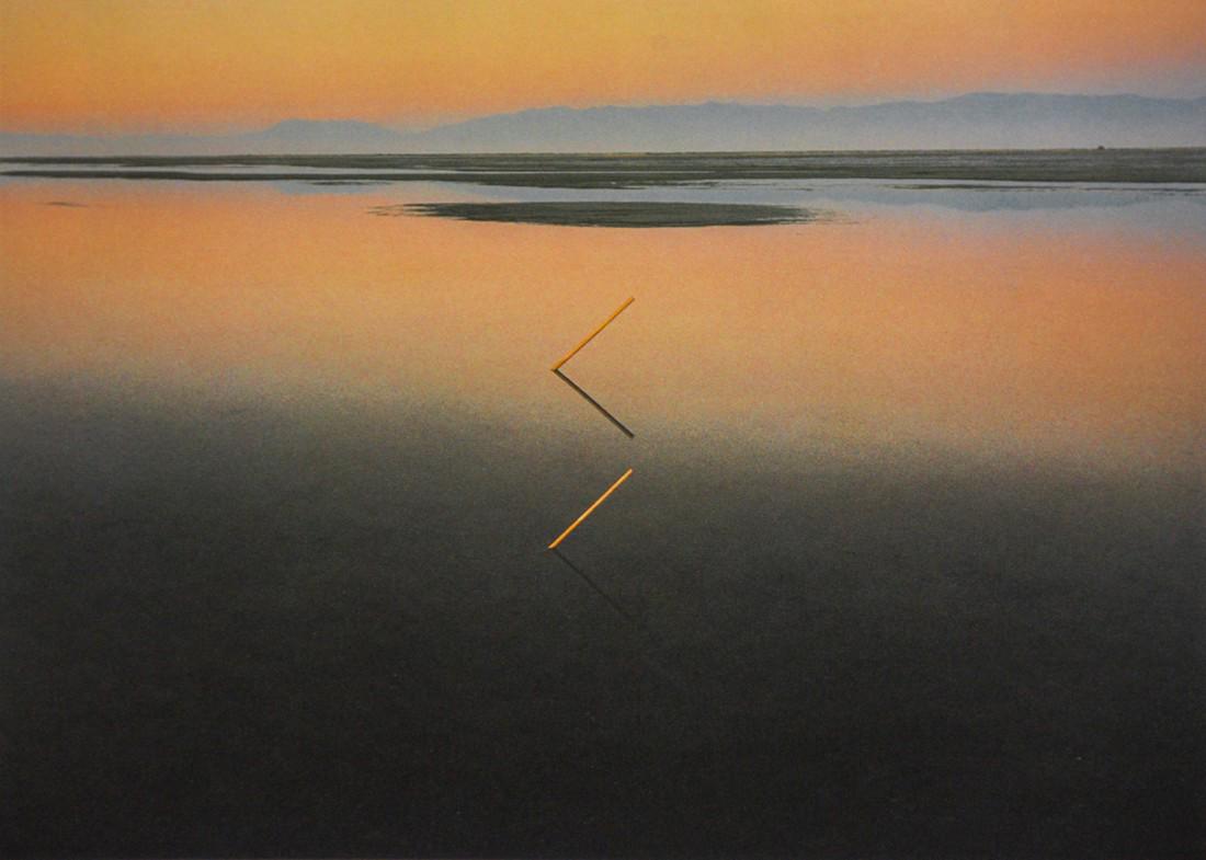 JOHN PFAHL - Great Salt Lake Angles, 1977: Artist: John Pfahl Title: Great Salt Lake Angles, 1977 Medium: Photo Litho, 1994, USA Dimensions: 7.7x5.5" Heat Wax Mounted on 11x14" Conservation Board John Pfahl (1939) is an American photographer.
