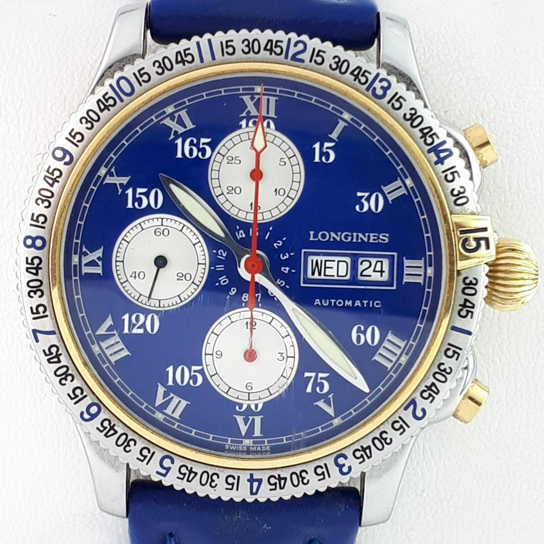 Longines - Lindbergh Chronograph Special Series Gold &: Brand:Longines Model:Lindbergh Chronograph Special Series Gold & Steel Reference Number:Ref: L2.618.5 Gender:Men Period:2011-present Movement:Automatic Case material:Gold/Steel Material fineness:18 kt