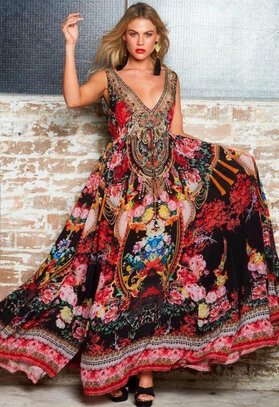 Czarina Let your soul fly crystal embellished maxi: This is a Gorgeous NWT Czarina hand crystal embellished maxi dress with hand prints Adjustable bodice strap with embellishment of crystal and stone. Silk Viscose A size L Adjustable and very fluid Ple