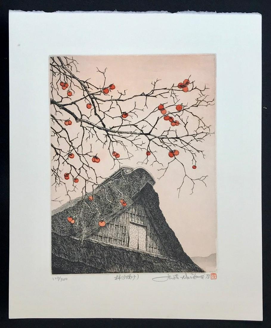 PERSIMMON (EVENING GLOW): Title: PERSIMMON (EVENING GLOW) Artist: HIROTO NORIKANE (B - 1949) Date: 1998 Medium: ETCHING Print Size:PRINT IMAGE MEASURES 25.0 CM X 19.0 CM PLUS MARGINS Edition:PRINTED IN A LIMITED EDITON OF 300 