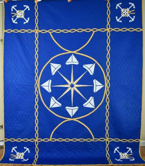 Vintage Nautical Applique Antique Quilt Compass & Boat Dec 19, 2019