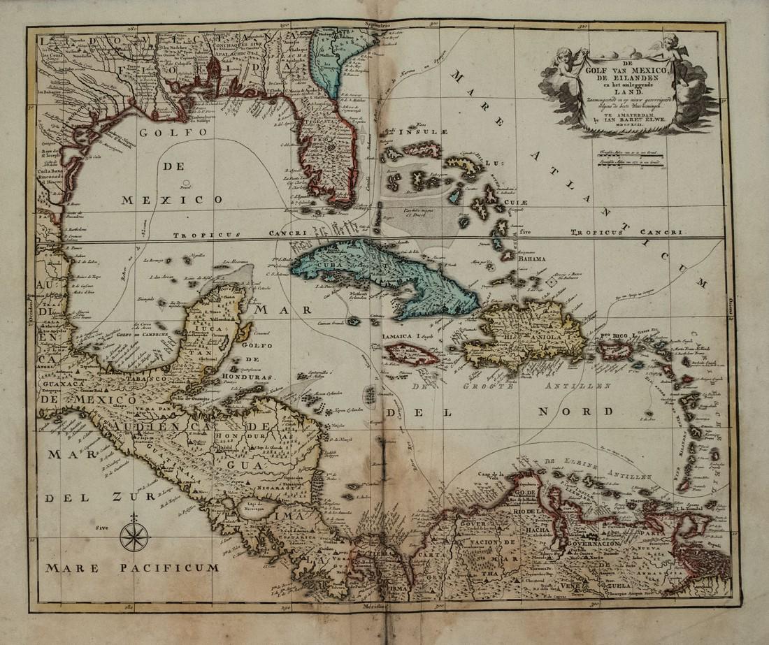 1792 Elwe Map of the Caribbean -- De Golf van Mexico,: Title/Content of Map: 1792 Elwe Map of the Caribbean -- De Golf van Mexico, de Eilanden en het Omleggende Land Date: 1792, Amsterdam Cartographer: J Elwe Size: 18.8 X 22.6 in. This is a superb, slight