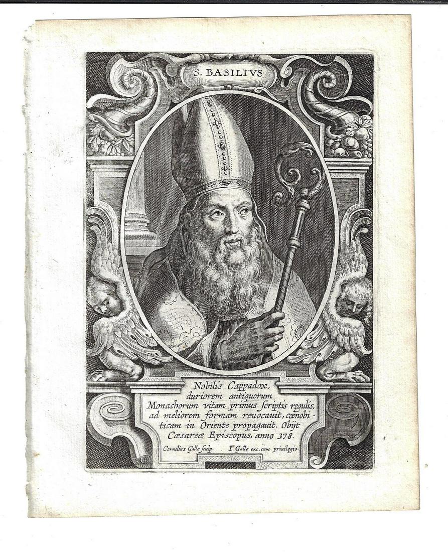 1634 Fine Engraving of Saint Basilius by Galle (1 of 1)