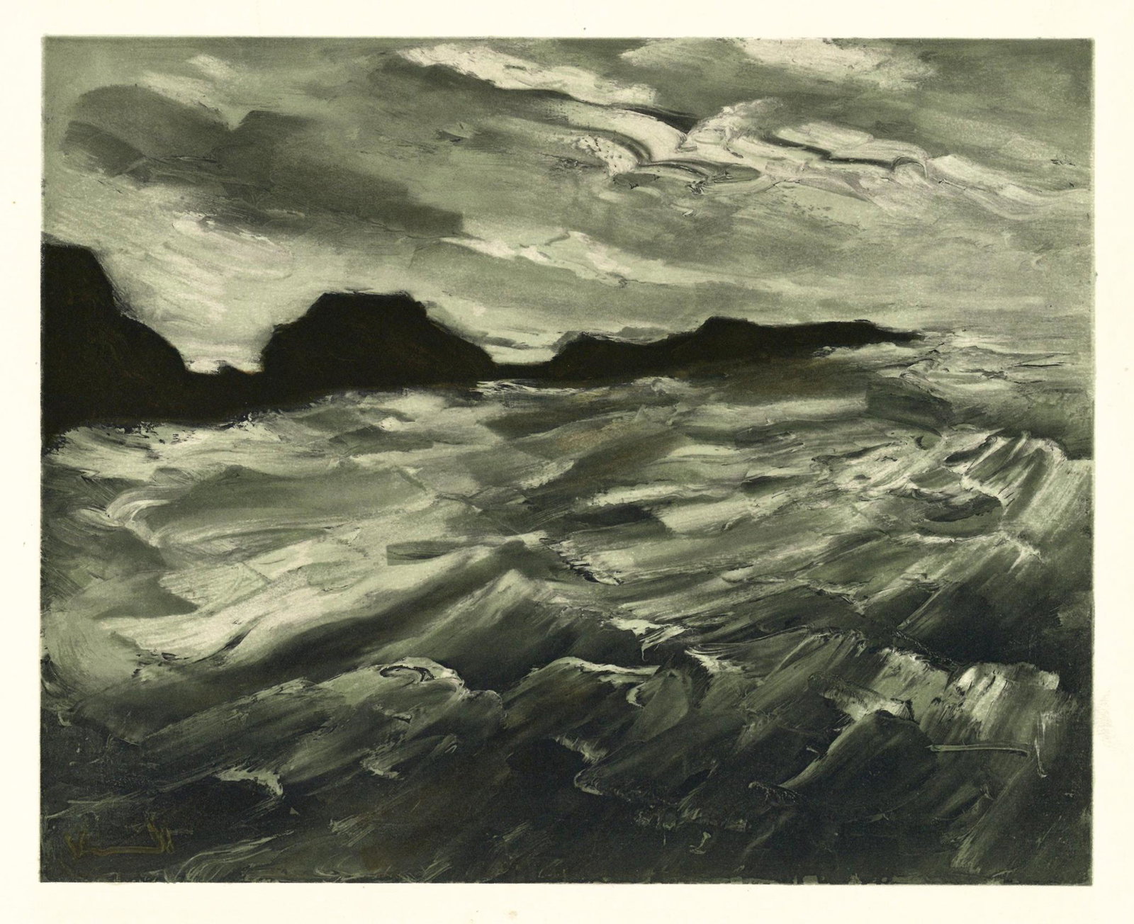 Maurice de Vlaminck "Baie des Trepasses" lithograph: Medium: lithograph. This lithograph (after the Vlaminck painting) was printed in Paris in 1958 by the legendary Mourlot atelier, and published by Andre Sauret in an edition of 2000. A nice impression,