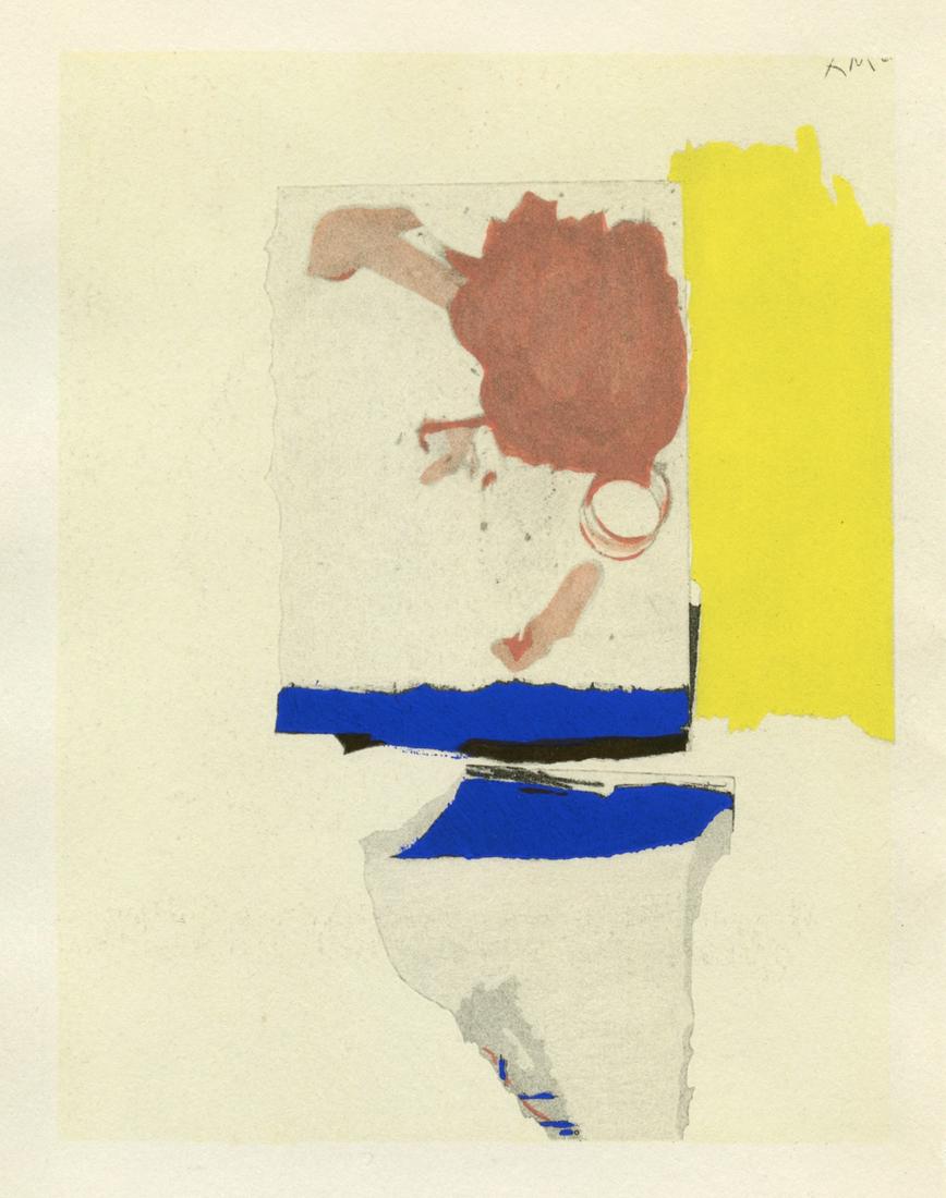 Robert Motherwell pochoir "A Rose for Winter": Medium: pochoir (after the mixed media collage). Printed in Paris at the atelier Daniel Jacomet and published in 1960 by Berggruen. The image measures 5 x 3 3/4 inches (125 x 96 mm). There is another 