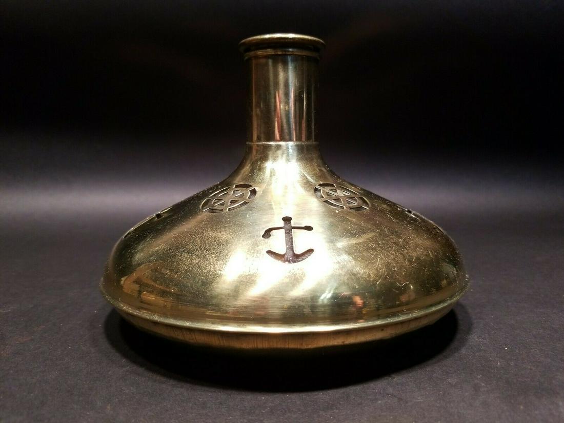 Nautical Captains Flask Glass W Brass: 7" wide 5" tall Wonderful vintage reproduction glass captains flask with a brass outer. These were probably made in the late 1980s Never used but have some slight signs of age coming out of the manufa