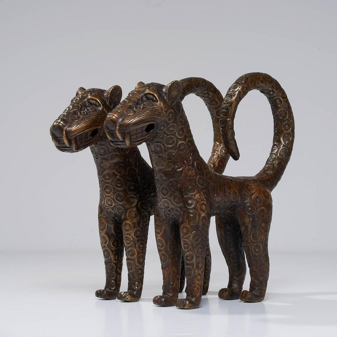 African bronze - Pair of Benin Leopard Sculptures: Title: African bronze - Pair of Benin Leopard Sculptures Maker: Unknown Origin: Edo - Kingdom of Benin - Nigeria Date/Period: 2013 Materials: Bronze Dimensions: Measurements per Leopard statue. Height