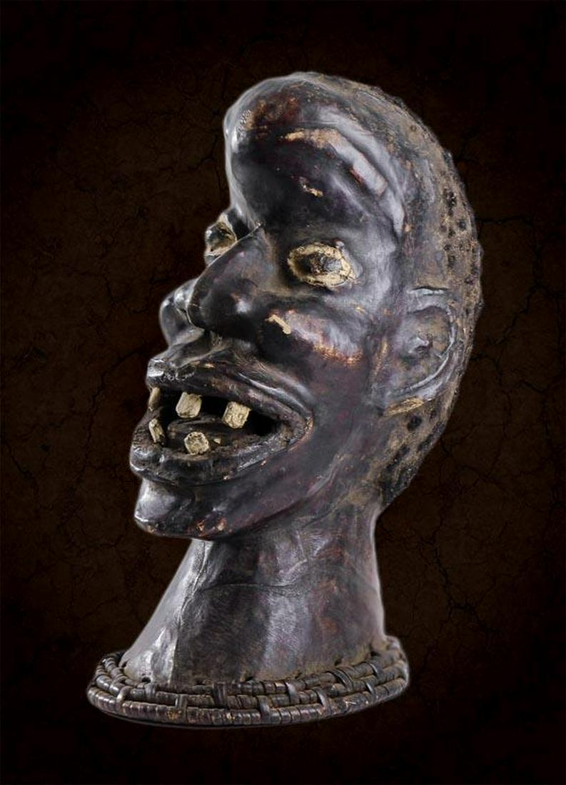 Ekoi Ekpo Crest Mask, Nigeria: Title: Ekoi Ekpo Crest Mask, Nigeria Date/Period: 20th C Materials: wood; leather, pigment; kaolin clay; natural hair Dimension: 42x20x25 cm Description:Ekpo Society Ancestor Mask CEREMONY: Ikem Cerem
