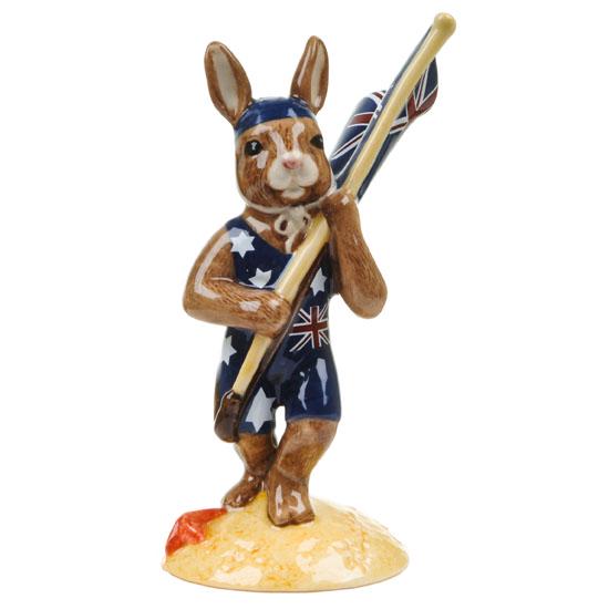 Federation Bunnykins: Description: Designed by Brian Dalglish&Bill Bryant. Modelled by Shane Ridge.Measures 5" in height. Issued in 2000 in a limited edition of 2500. Part of the Australian Heritage Series. Introduced: 200
