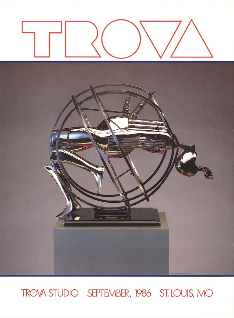 Ernest Trova: Figure in Sphere: Figure in Sphere by Ernest Trova, 1986 Unsigned Offset Lithograph. Paper size is 30 x 22 inches, with an image size of 20 x 22 inches. The Offset Lithograph is from an unknown edition size. and is not