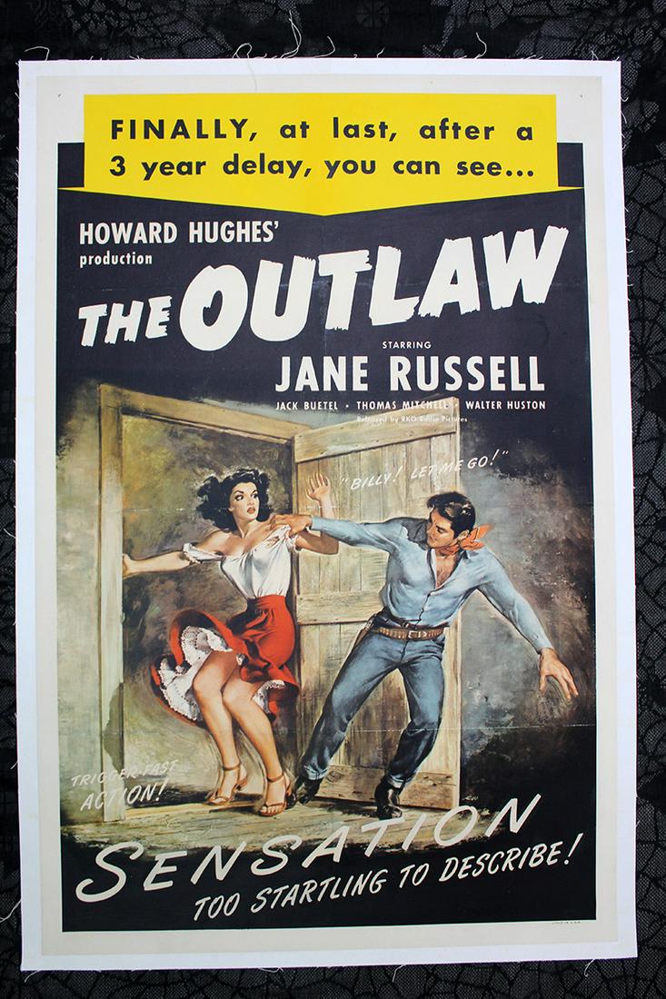 The Outlaw - Jane Russell (r.1950) US One Sheet Movie: The Outlaw – Jane Russell (r.1950) US One Sheet Movie Poster LB 1950 was the first major release for this film due to censorship restrictions. Condition: VG Reserve: $446.00 Shipping: Domestic: Flat