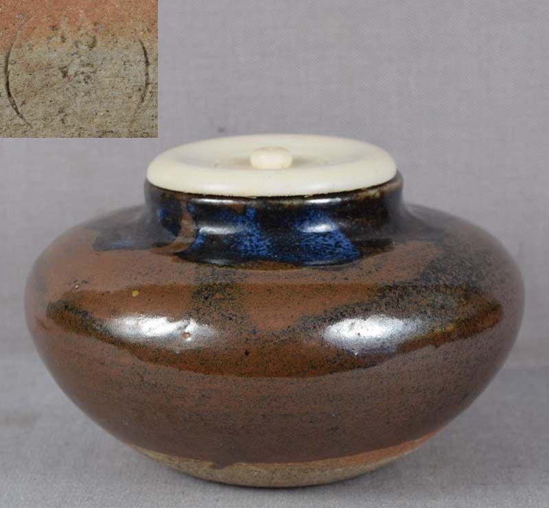 19c tea ceremony DAIKAI TAMBA CHAIRE tea caddy marked: Late Meiji (1880s-1910s) Japanese chaire (tea caddy for storing powdered green tea used in tea ceremony) of daikai shape (literally meaning “big ocean” and of large diameter in comparison to its h