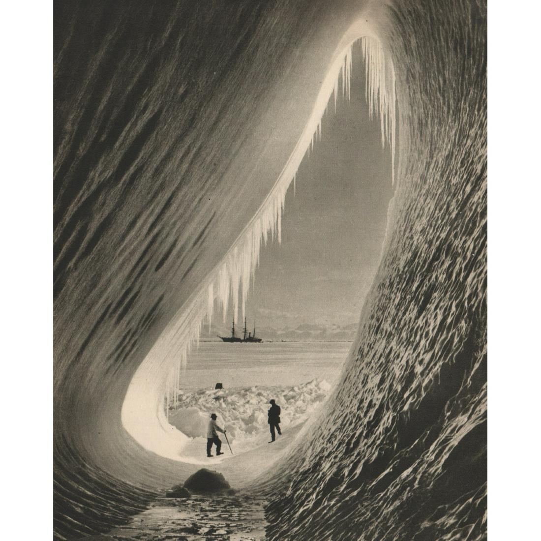 HERBERT PONTING - Antarctic Grotto: Artist: HERBERT PONTING Print Title: Antarctic Grotto Medium: Sheet-fed Gravure Printing Date: 1940's Printed in Great Britain Image Size: 8.5 x 6.5 inches Herbert George Ponting (1870-1935) was a pro