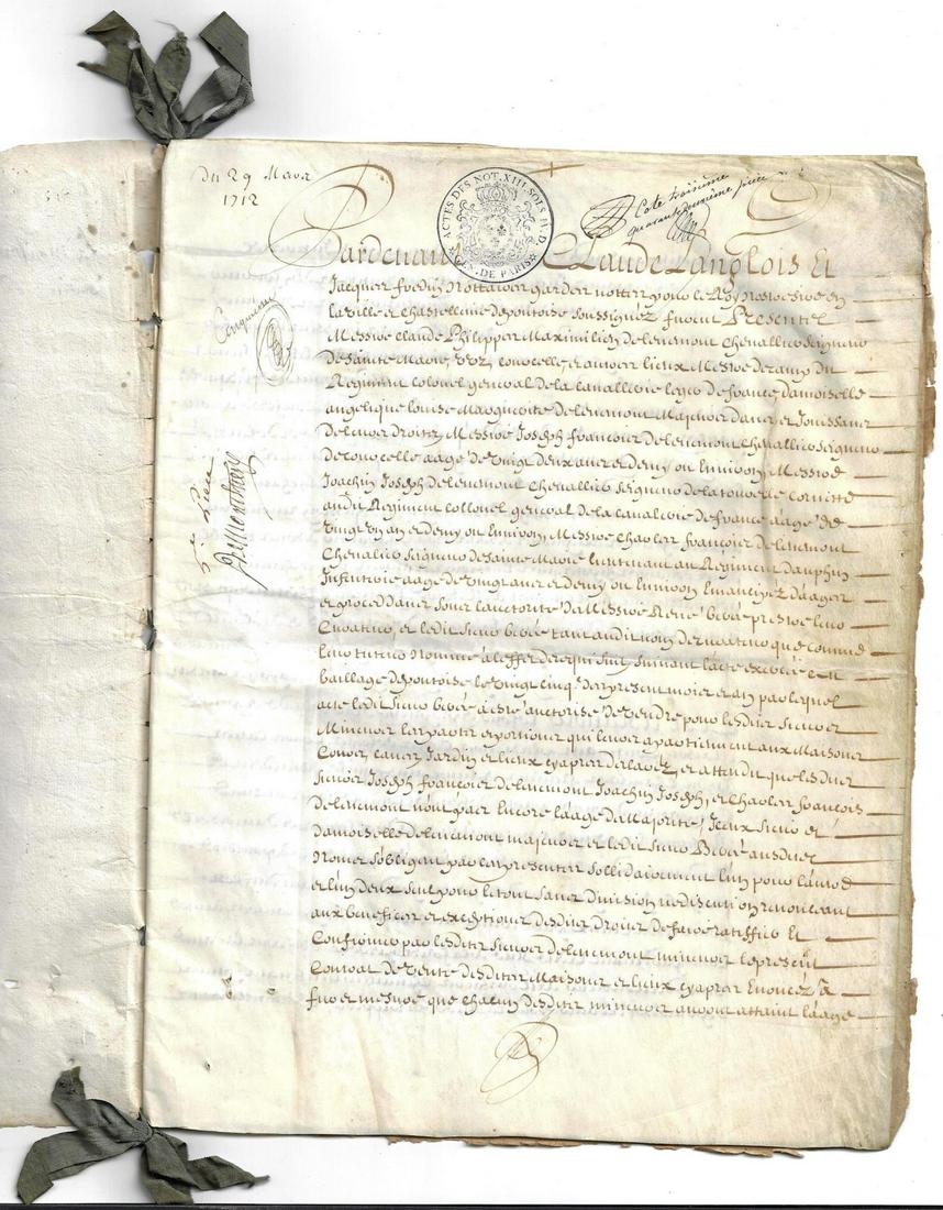 1712 French Manuscript on Vellum Signatures (1 of 2)
