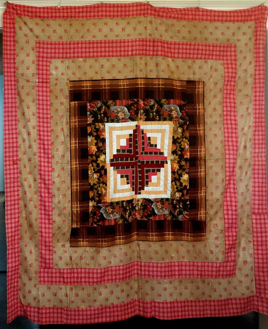 1800's Log Cabin Medallion Center Chintz Quilt Top (1 of 8)