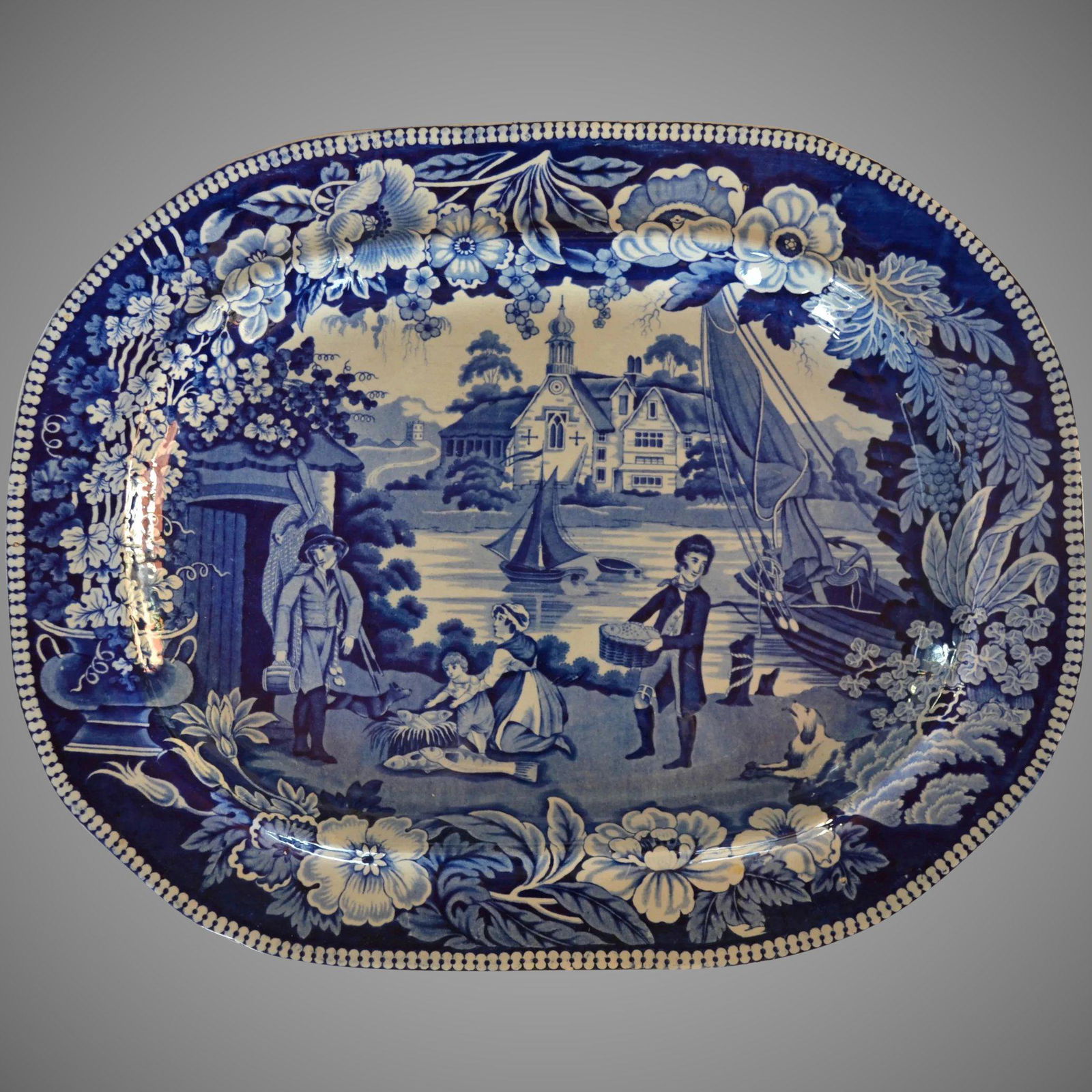 Dark Blue Staffordshire Platter circa 1820 (1 of 5)