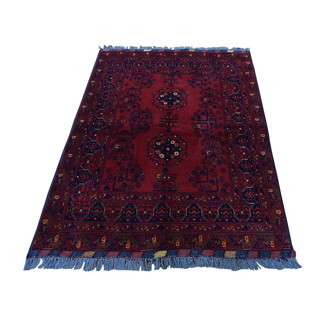 Hand-Knotted Pure Wool Red Afghan Qunduz Oriental Rug (1 of 7)