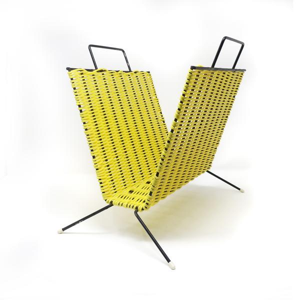 Vintage Yellow Plastic and Wrought Iron Magazine Rack (1 of 5)