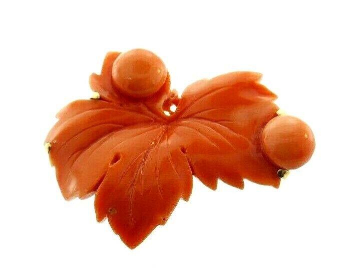 RETRO 14k Yellow Gold & Coral Leaf Brooch Circa 1950s (1 of 4)