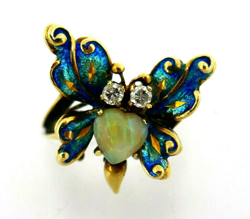 Vintage 14k Yellow Gold Opal Diamond Enamel Butterfly (1 of 9)