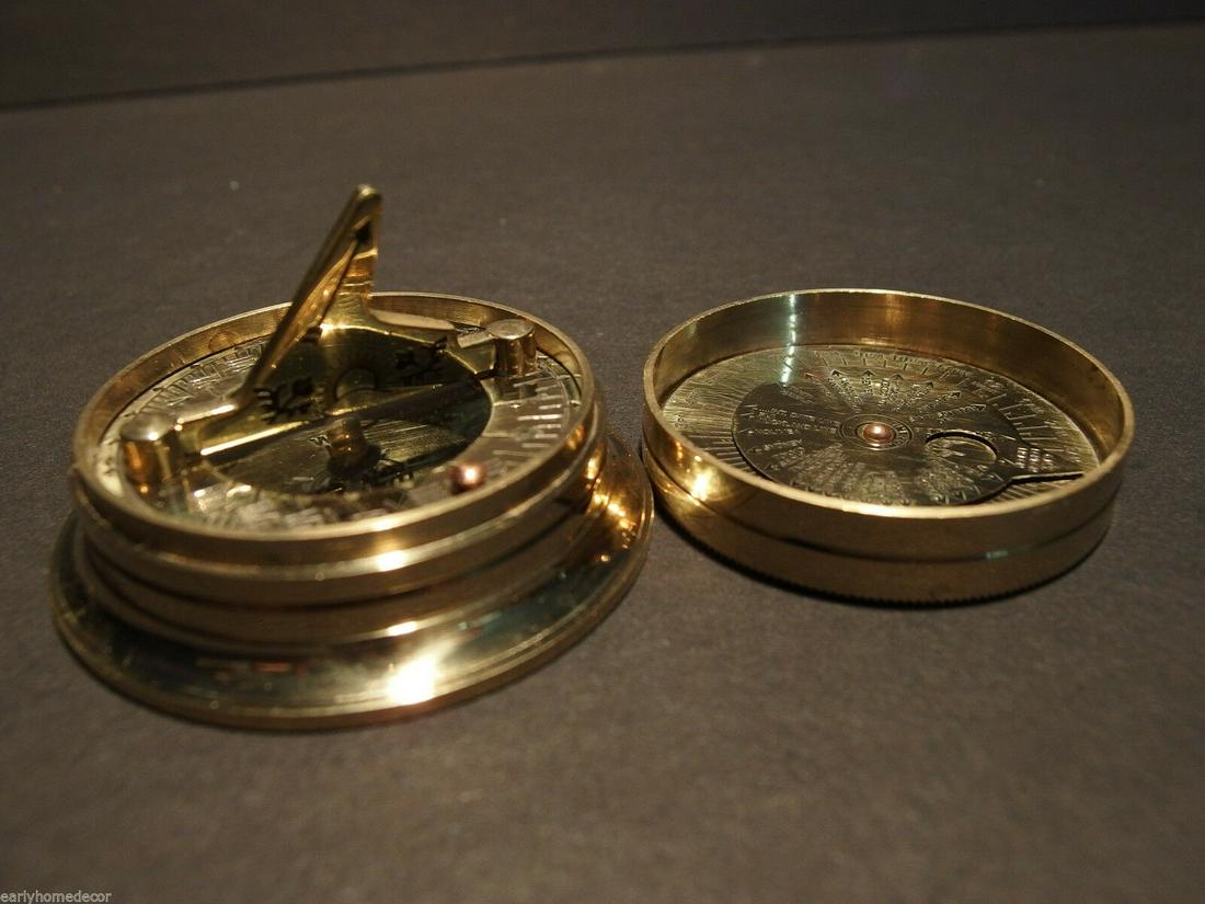 Brass Wing Sundial w Lid Pocket Watch Compass: Brass Wing Sundial w Lid Pocket Watch Compass Reserve: $18.00 Shipping: Domestic: Flat-rate of $6.00 to anywhere within the contiguous U.S. International: Foreign shipping rates are determined by dest