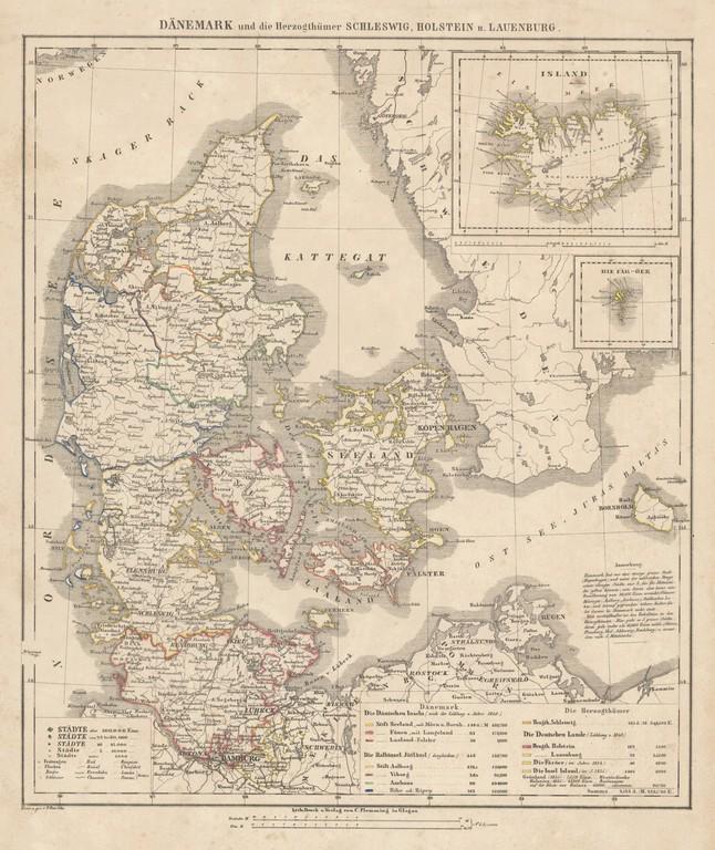 Daenemark und die Herzogthuemer Schleswig, Holstein u.: Title/Content of Map: Daenemark und die Herzogthuemer Schleswig, Holstein u. Lauenberg. Date: c1847 Cartographer: E. Handtke Publisher: C. FLEMMING Size: 14.5Height - 12.75Width Reserve: $65.00 Shippi