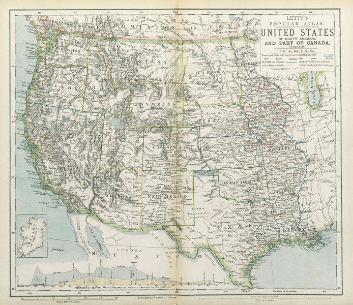 WESTERN USA States & territories Central Pacific: TITLE/CONTENT OF MAP: 'United States of North America and part of Canada (Western Sheet)' DATE PRINTED: 1883 IMAGE SIZE: Approx 36.5 x 42.0cm, 14.25 x 16.5 inches (Large); Please note that this is a f