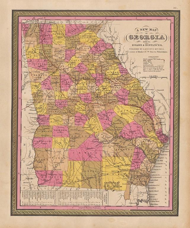 Scarce/desirable 1846 Mitchell map of Georgia (1 of 4)