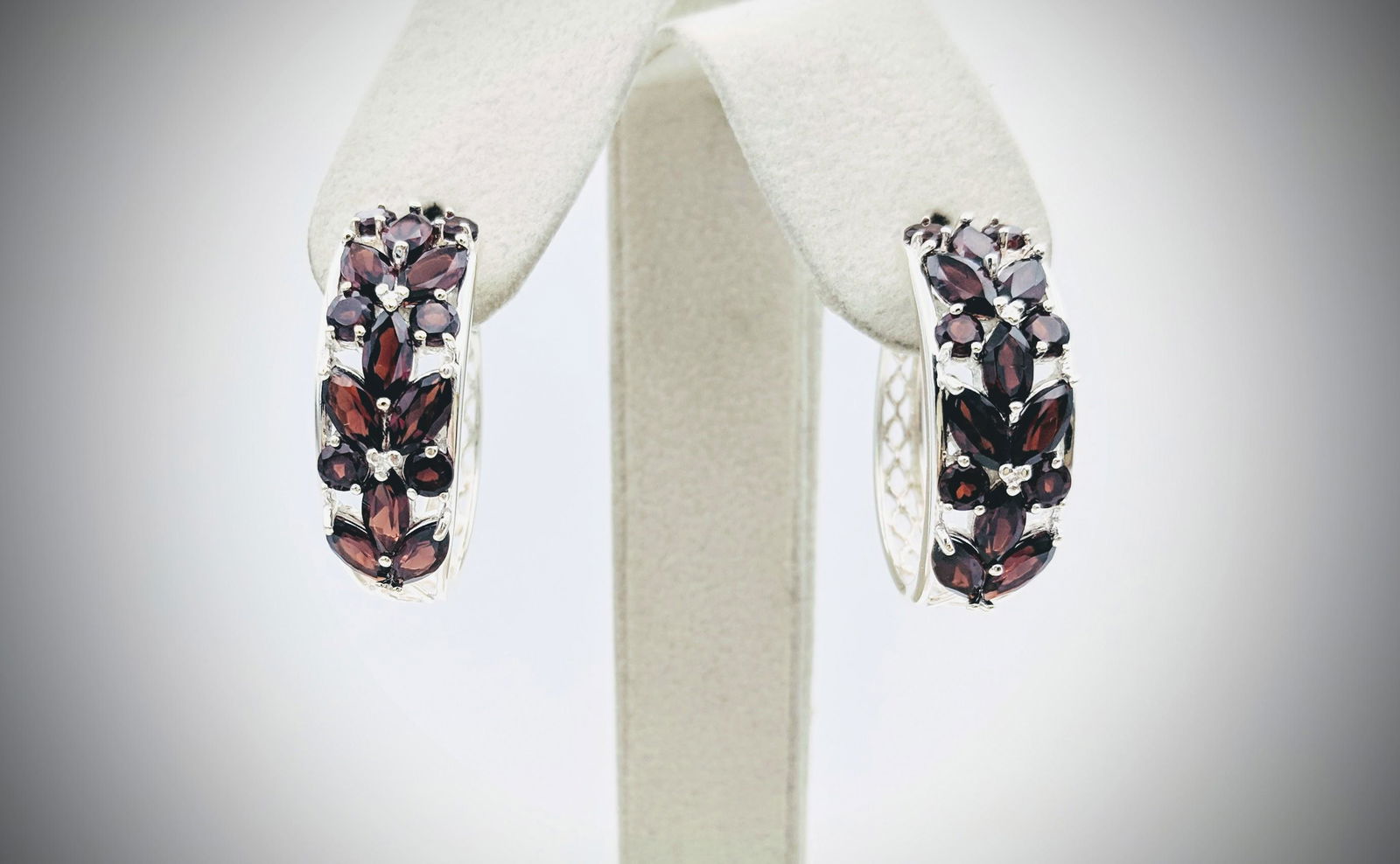 Sterling Silver Almandine Garnet Hoop Earrings (1 of 3)