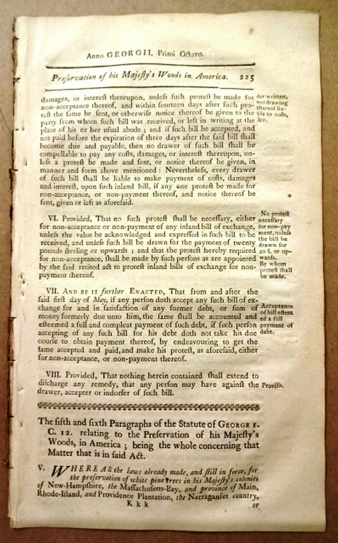 1771 Colonial Acts New Hampshire His Majesty's Woods (1 of 2)