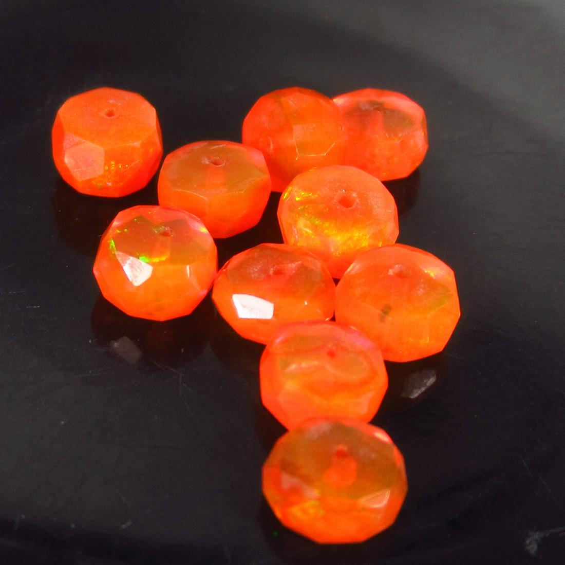 6.50 Ct Genuine 10 Drilled Orange Fire Faceted Opal: No Reserve! Title: 6.50 Ct Genuine 10 Drilled Orange Fire Faceted Opal Beads Stone Clarity: Transparent Gemstones: Natural Faceted Fire Opal Beads Carat Weights: 6.50 Size/Dimensions: 5.70 to 6.00 mm 