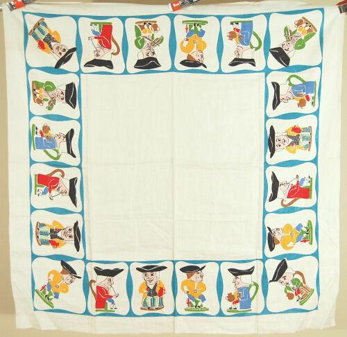 English Toby Mug Figural Head Linen Tablecloth 1950s (1 of 6)