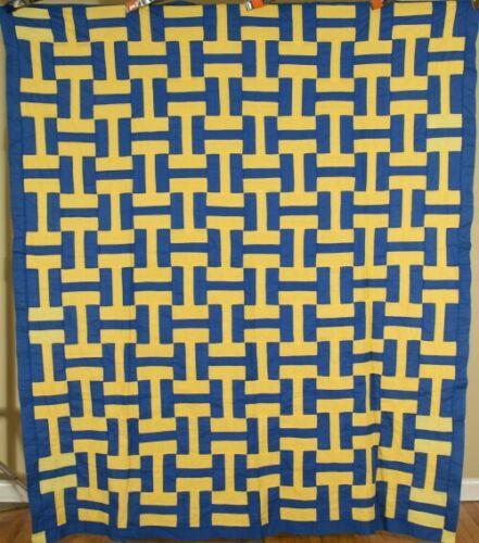 Blue & Yellow Roman Stripe Letter "H"Antique Quilt Top (1 of 7)