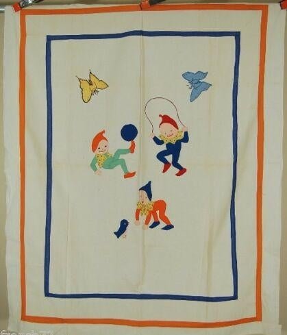 Dancing Elves and Butterflies Antique Crib Quilt Top (1 of 6)