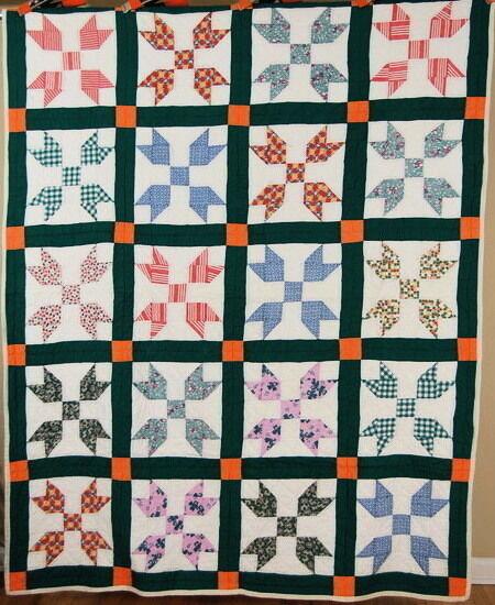 "Butterfly at the Cross" Patchwork Antique Quilt 1930s (1 of 8)