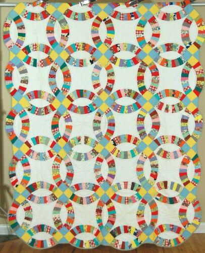 Vintage Double Wedding Ring Antique Patchwork Quilt (1 of 6)