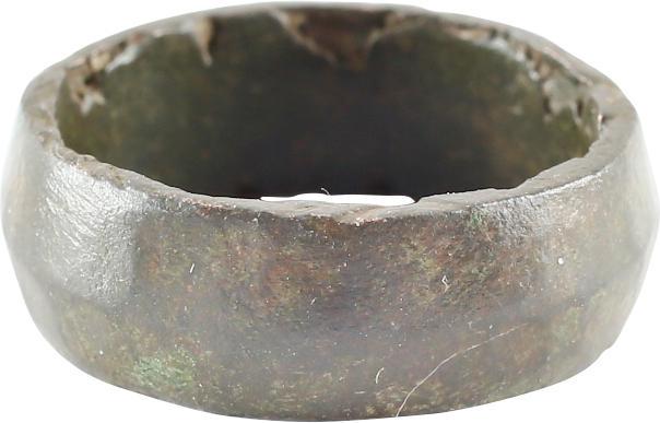 Triple Rarity! VIKING WEDDING RING, SZ 6 1/2: 9th century. Early construction with the band cast with a central core to distribute the metal and heat. The core than laboriously removed by hand. Made of copper as rarely found. Vikings were master 