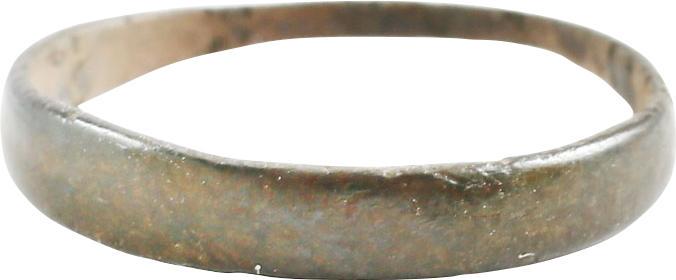 RARE VARIATION VIKING WEDDING RING SZ 6: No Reserve! Bronze band with rounded face varying in width from 1.2mm to 3.4mm at the tip. Made this way. probably for comfort. Rich patina. Gift boxed with certificate of authenticity. Shipping: All 