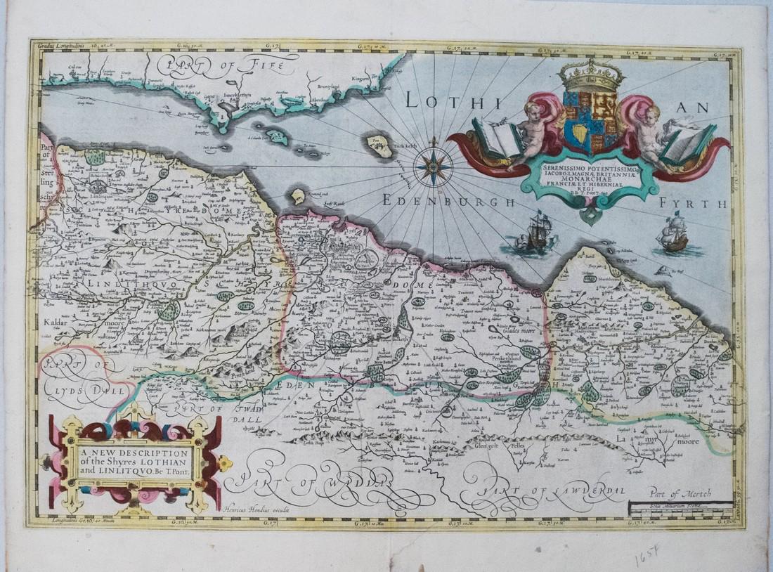 1638 Hondius Map of Edinburgh Environs in Scotland -- A (1 of 1)