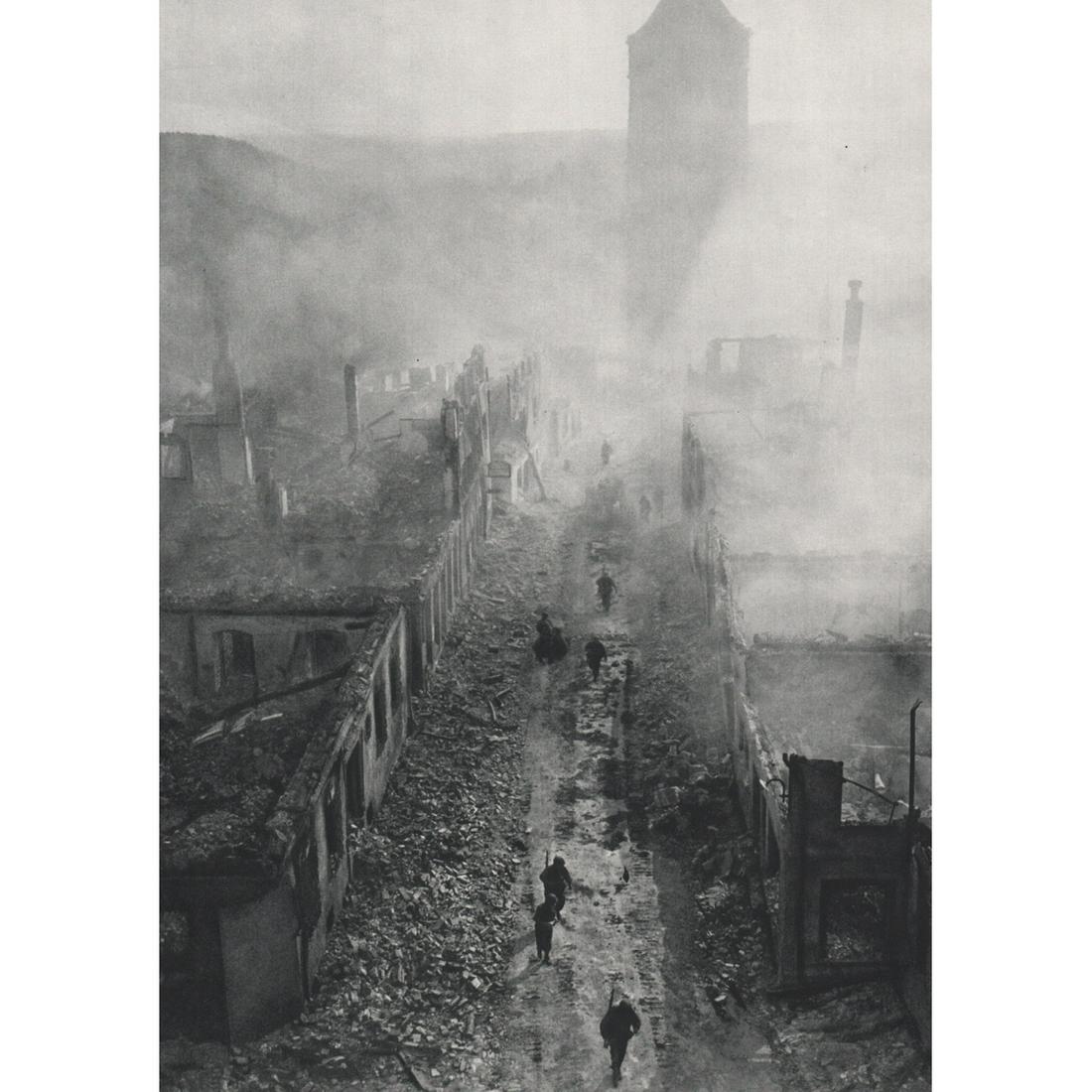 ROBERT CAPA - 7th U.S. Army entering Germany: Artist: ROBERT CAPA Print Title: 7th U.S. Army entering Waldenburg, Germany, 1945 Medium: Sheet-fed Gravure Printing Date: 1960's Printed in Italy Image Size approx: 12 x 8.5 inches Robert Capa (1913-
