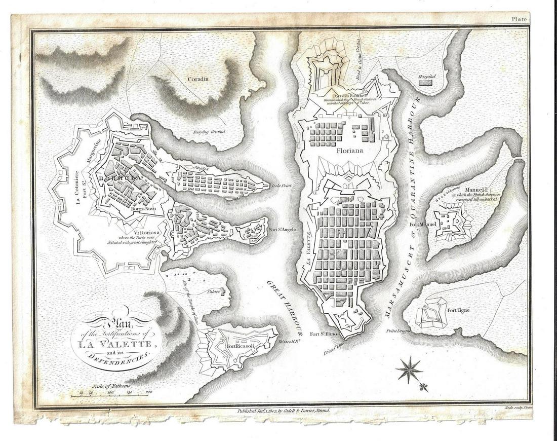 1803 Map of Minorca and Plan of La Valette (1 of 2)