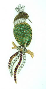 ADORABLE C.1970 EUROPEAN EMERALD, DIAMOND RUBY 18K GOLD