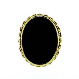 VICTORIAN 14k Yellow Gold & Onyx Ring Circa 1900s: DK Victorian 14k Yellow Gold & Onyx Ring Circa 1900s · This is a must for a collector. The ring size is 7.75. The weight is 7.9 grams. The length is 3/4 of an inch. The height is 7/8 of an inch.