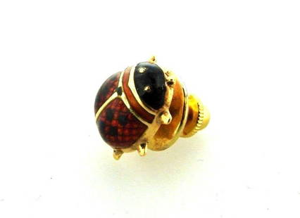 LADYBUG TIE PIN ENAMEL 18K YELLOW GOLD ITALY ENAMEL: N-UOO UNKNOWN MAKER but has a stamp18K YELLOW GOLDENAMELITALYSTAMPEDTIE PINLADYBUGWEIGHT 2.5 GMEASURES 1/2'' X 1/2'' Reserve: $273.00 Shipping:Domestic: Free shipping to anywhere within the