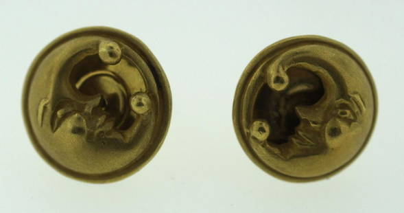 KIESELSTEIN-CO; RD C.1988 SIGNED 18K YELLOW GOLD STUD: N-JOOO Kieselstein-Cord 18k Yellow Gold MOON Earrings MOON Earrings Highly-detailed, sculptured jewelry from the designer's signature collection. Solid, hand-finished 18-karat yellow gold. Matte