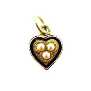 ANTIQUE 10k Yellow Gold, Enamel & Heart Charm Circa: DK Antique 10k Yellow Gold, Enamel & Pearl Heart Charm · This is a must for a collector. The weight is 2.3 grams. The height is 3/4 of an inch with bail. The length is 3/8 of an inch. The width is